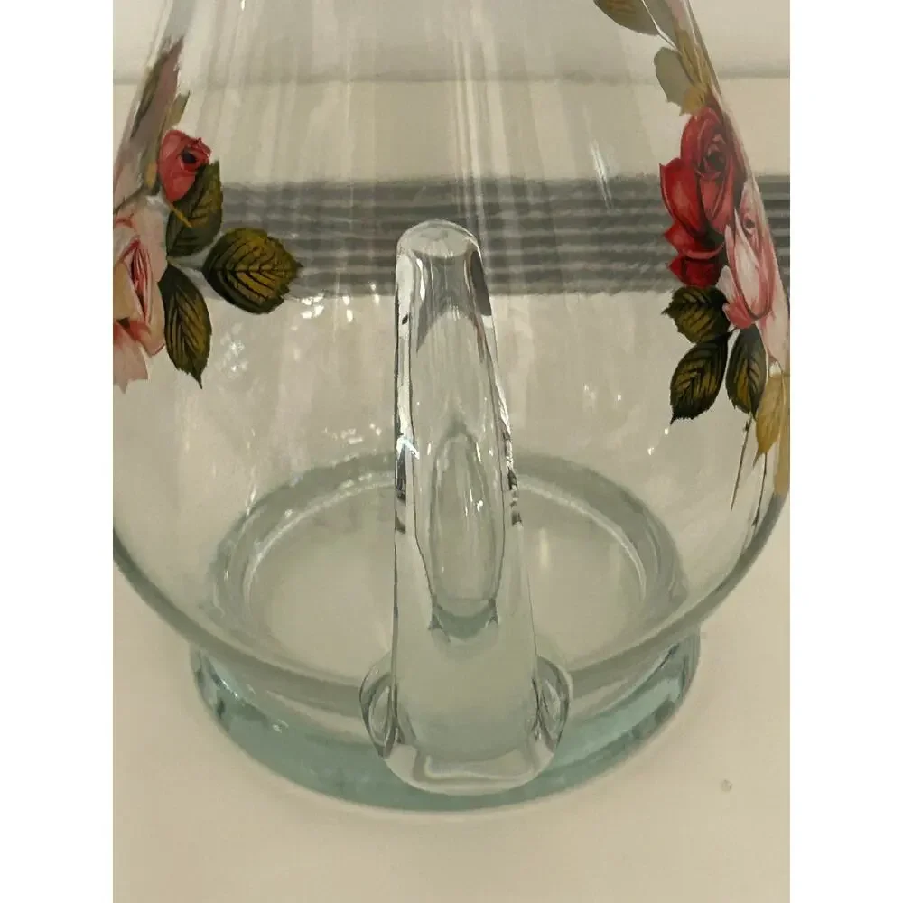 Vintage West Virginia Glass Rose Pitcher with Ice Lip 10